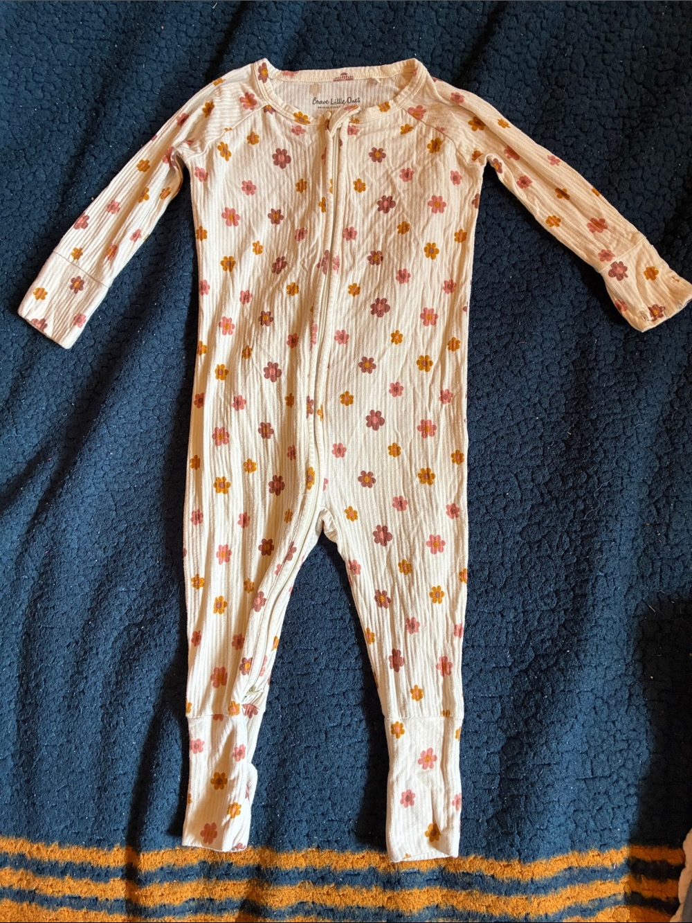 Brave little ones Cream Floral Ribbed Footie Pajamas with brown & Mustard Blooms